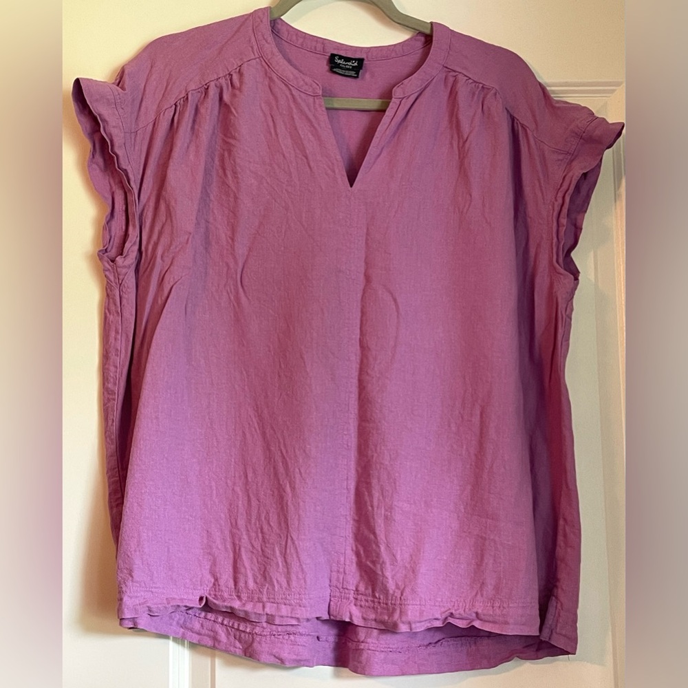 Splendid Linen Blend V-Neck Short Sleeve Blouse Size XXL